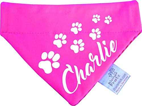 Hunde Durchzugstuch (Fb: pink-Navy) (Gr.S - 16 x 11 cm) mit Namen Ihres Tieres