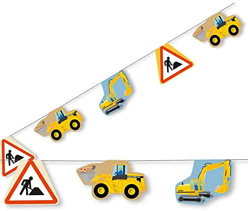 DH-Konzept 3,5m Wimpelkette * Baustelle * mit 10 Wimpeln für Kinderparty und Kindergeburtstag Bauarbeiter Deko Partykette Girlande Banner Party Set