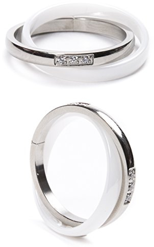 AURSTORE® Bijoux Bague Femme Céramique Acier Inoxydable serti de pierre Oxyde de Zirconium Avec Sac Cadeau(Taille de Bague Optionnel) (Blanc, 55)