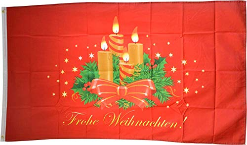 Flaggenfritze Fahne Weihnachten 90x150 cm mit 2 Metallösen, Flagge Frohe Weihnachten Adventskranz, wetterbeständig, Polyester, doppelt genäht, Weihnachtsflagge Deko