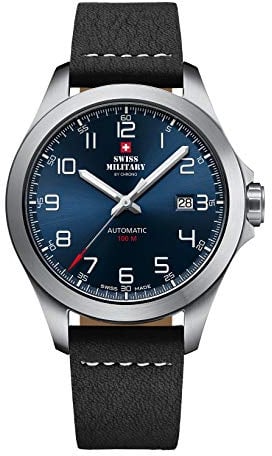 Swiss Military by Chrono Herren Uhr Armbanduhr Automatik Uhrwerk mit Lederarmband Analoge Herrenuhr Silber SMA34077.02