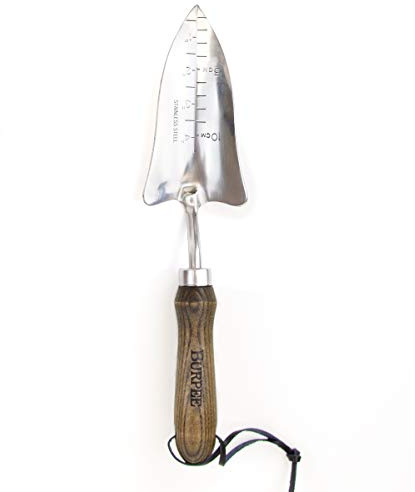 Burpee Transplantoir en acier inoxydable 33 cm | Outil de jardinage durable | Poignée en cuir 12,7 cm
