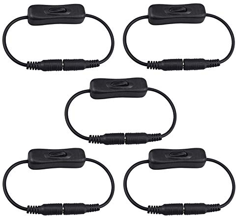 FULARR® 5Pcs Premium DC Power Inline Cable avec Interrupteur on/Off, Interrupteur Jack DC 5.5 X 2.1mm, Mâle à Femelle Adaptateur DC Connecteur Interrupteur, pour Bande LED, CCTV Caméra
