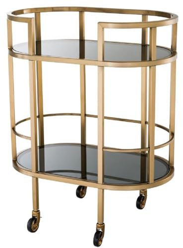 Casa Padrino Luxus Servierwagen Messingfarben/Schwarz 70 x 43 x H. 81 cm - Edelstahl Trolley mit getönten Glasscheiben - Luxus Accessoires