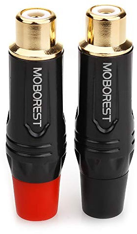 MOBOREST RCA femmina adattatore audio fono placcato oro saldare 24 K connettori per altoparlanti RCA jack cavo adattatore (1 nero + 1 rosso)