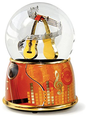 Spieluhrenwelt Glitzerkugel Spieluhr Gitarre I Mit Zwei goldenen Gitarren und musikalischem Sockeldesign I Spielt 'Eine bekannte Melodie'