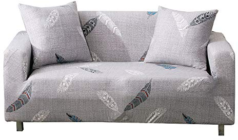 ARNTY Sofabezüge, Moderne Elastischer Sofabezug Stretch 1/2/3/4 Sitzer Couchbezug Antirutsch Blumendruck Sofahusse für Couch Möbelschutz (Grau-Feder, 3 Sitzer Sofabezug:181-230cm)