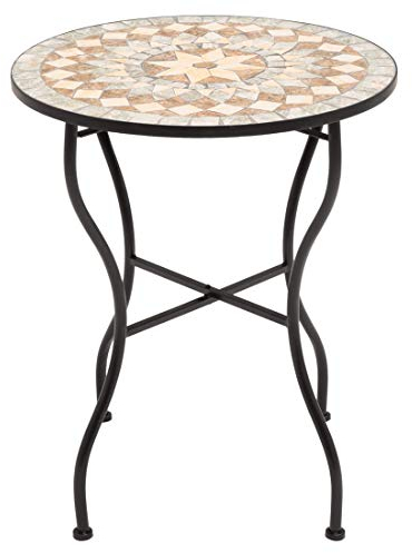 OUTLIV. Mosaik Balkontisch Rund Ø60 cm Eisen Schwarz, wetterfest und stabil, ideal für Terrasse und Balkon, helles Mosaik, Höhe 71 cm