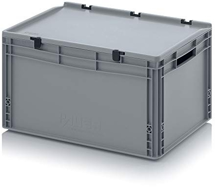 Auer Packaging Eurobehälter-Eurobox 60 x 40 x 33,5 cm mit offenen Griffen und Scharnierdeckel inkl. Zollstock | Stapelbox Lagerbox Transportbox mit Deckel 60x40x33,5 einfach zu tragen