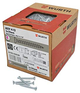 Würth Assy 4 CS Spanplattenschraube 3x30mm, 1000 St/Pack, Stahl verzinkt, Vollgewinde, Senkkopf RW 10