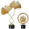 Fenteer 2 Stück Metall Blätter Deko, Ginkgo Blatt Skulptur mit Holz Basis, Handcrafted Kunst Statue für Wohnzimmer Flur Schlafzimmer Desktop Decor