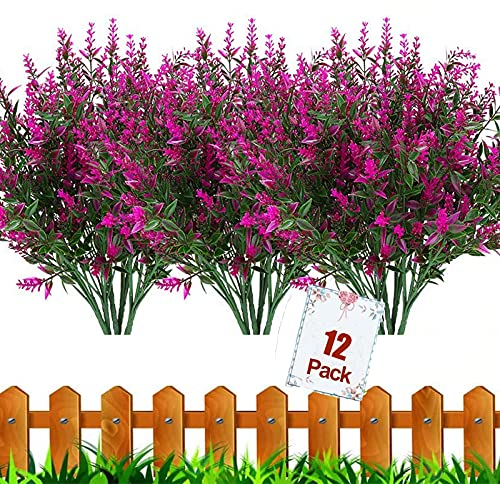 HBell 12 Bundles Outdoor Artificial Flowers UV Resistant Fake Boxwood Plants,Faux Plastic Greenery for Indoor Outside Garden Porch Window Box Home Wedding Farmhouse Decor