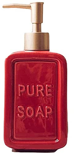 FülleMore Keramik Seifenspender 475ml nachfüllbar Pumpspender Spülmittel-Spender Bad Küche Handseifenspender für Flüssigseife und Lotion 19.2x8x6cm (Rot)
