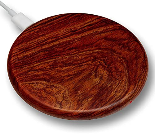 Lignum Technology.com Wooden Fast Wireless Smart Phone Charger | Real Wood Qi Charging Pad - compatible with iPhone 13/12/11/X/8, Samsung Galaxy S21/Z/Note/S20, AirPods, Sonos Roam & more (Rose)