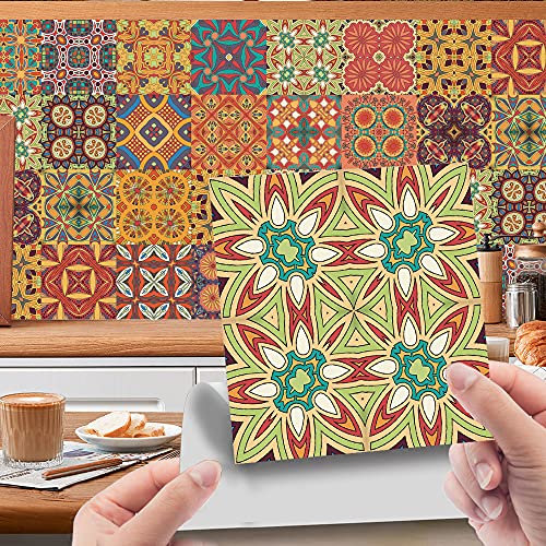 Hiseng 24 Pezzi Adesivi per Piastrelle per Mobili e Pareti, Hiser Mosaico Stile Impermeabile Adesivo da Parete Autoadesive Rotoli Carta per Cucina Bagno Casa Decorativo (Giallo Giallo,10x10cm)