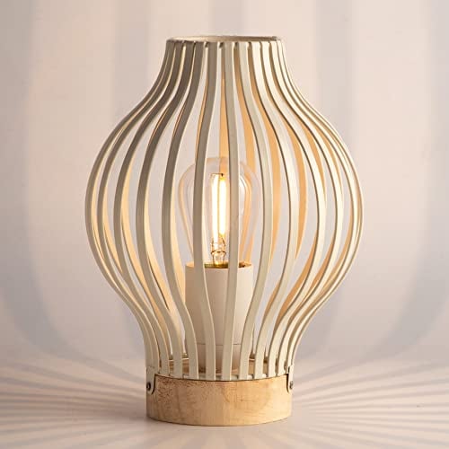 MJ PREMIER Tischlampe Kabellos, Tischlampe Batteriebetriebene Tischleuchte mit Timer-Funktion, Kabellose Metall Tischlampe mit LED Glühbirne für Wohnzimmer Schlafzimmer Tisch, Weiß