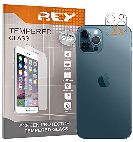 REY Pack 2X 3D Bildschirmschutz aus gehärtetem Glas für Kamera für iPhone 12 PRO (6,1), Transparent, Displayschutzfolie 9H+ Härte, Anti-Kratzen-Öl-Bläschen, Voller Schutz, 3D, 4D, 5D