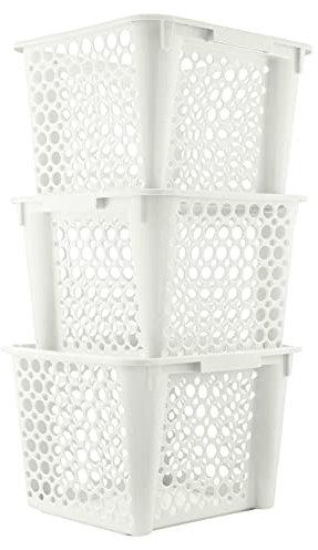 Organize Your Home Große stapelbare weiße Aufbewahrungsbehälter mit offenen Deckeln, 3er-Pack, tolle Organisationsbehälter für Speisekammer, Schrank, Schlafzimmer und alle Aufbewahrungsmöglichkeiten, 40,6 x 39,1 x 31,8 cm