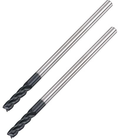 sourcing map Square Nose End Mill, 4mm Tip Dia Solid Carbide AlTiN Coated CNC Router Bits 4 Flute Spiral Milling Cutter HRC45 with 4mm Shank 75mm (3-inch) Length, 2pcs