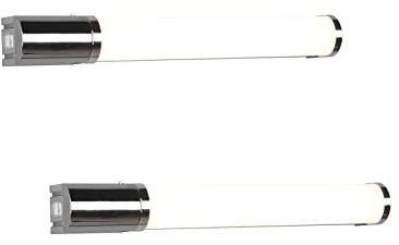 2er Set Badezimmer Wandleuchten mit Steckdose & Schalter in Silber Chrom, B 41,5cm