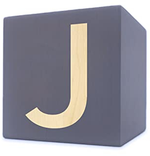 Holzbuchstabe Würfel, 5 x 5 cm, grau, Buchstabe J