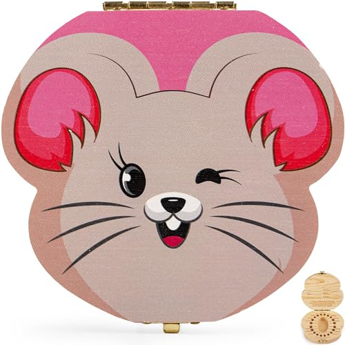 HOMYKIDS® Caja dientes de leche niño y niña - Cajitas de madera para guardar dientes - Regalos originales Ratoncito Perez para almacenamiento dientes (Rosa)