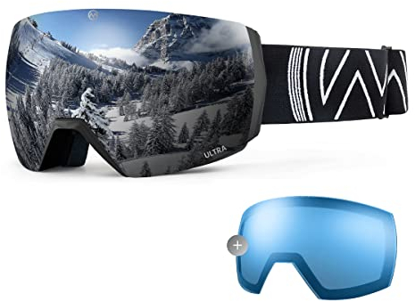OutdoorMaster Ultra Ski Goggles - Black Sonic Strap VLT 10% Silver Lens + Clear Lens VLT 90%