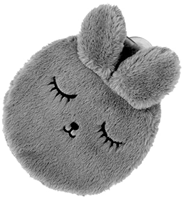 Hot Water Bottle Hot Water Bag with Fluffy Cover for Hot Water Bottles Cold & Hot Compress Pain Relief, Back, Neck and ShouldersGreat Gift for Women, Seniors & Children(Grey)