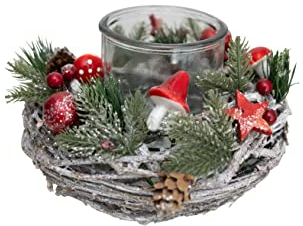 HEITMANN DECO - Rattan-Kranz mit Teelichthalter aus Glas - weiß/grün/rot - ca. 24 x 24 cm - Adventszeit