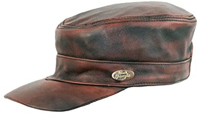 Black Jungle Castro Army Cap Leder Cap Military Cap Biker Kappe, One-Size (as3, Alpha, one_Size, Ocker Vintage)