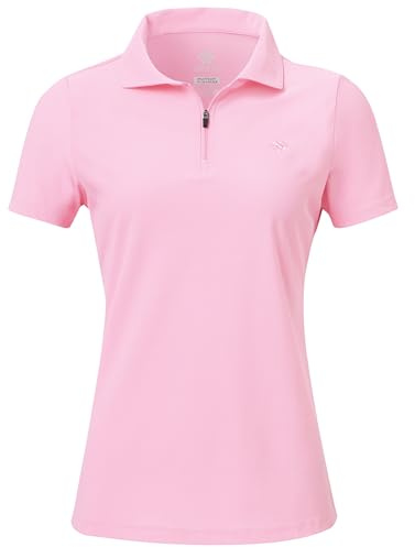 AjezMax Women's Short Sleeve Golf T-Shirts 1/4 Zip Lady-fit Quick Drying Summer Lightweight Sports Golf Tennis Work Tee Top Pink US XL=EU XL