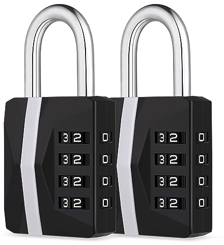 ZHEGE Zahlenschloss Spind, Vorhängeschloss Wetterfest, [Aktualisierte Version] Hängeschloss mit Zahlen Weiße, Spindschloss, Schloss Keller, Vorhangschloss Ziffern 4 Stellige (2 Stücke, Schwarz)
