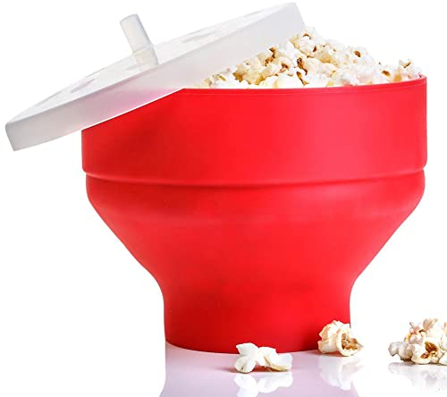 2 Microwave Silicone Popcorn Maker with Lid,Collapsible Bowl Microwave Silicone Popcorn Popper Maker,Silicone Kitchen Silicone Microwave Popcorn Maker,Collapsible Bowl,NonToxic,Dishwasher Safe