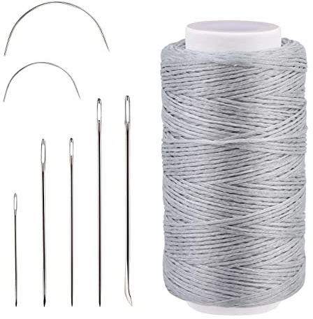Namner Leder Faden, 150D Leder Wachsfaden150m, Wohnung Ledergarn Gewachst, Buchbinden Garn, Ledernähgarn mit Ledernähnadeln für Lederhandwerk, Heimwerken & Reparieren von Lederartikeln, Hellgrau