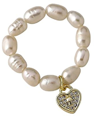 Morningmo Perlenringe für Damen und Mädchen, elastische Ringe, niedlich, minimalistische Perlen, Perlenringe für Frauen, koreanische unregelmäßige Perlen, Herz, Stern, Fingerringe