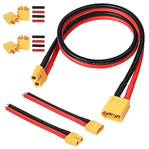 GTIWUNG XT60 Stecker auf XT60-Buchse mit 50cm 12AWG Silikon Draht, 1 Paar XT60 Verlängerungskabel mit Kabel 10cm 12AWG, 2 Paar XT-60 Männlich Weiblich Rundstecker für RC Lipo Akku