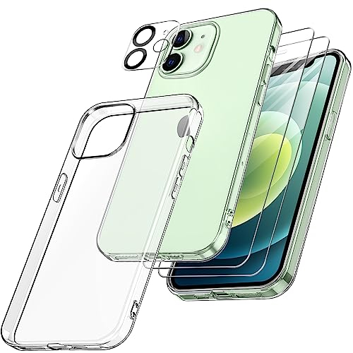 FLLAO Custodia per iPhone 12 Mini con 2 pellicole protettive e 1 protezione per fotocamera, silicone TPU antiurto [protezione di qualità militare] trasparente antigraffio iPhone 12 Mini