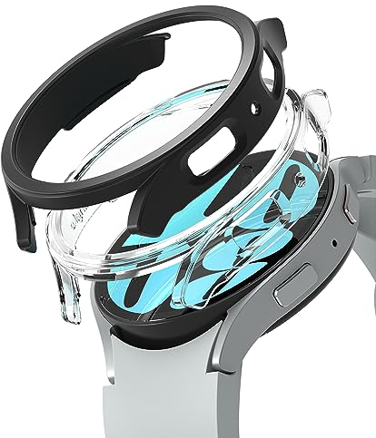 Ringke Slim (2 Pezzi) Compatibile con Cover Samsung Galaxy Watch 6 44mm, Custodia Protezione Calza Perfetto Estetica Anti Graffio Sottile PC Rigida - Clear & Black Nero
