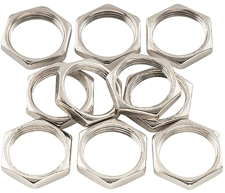 Musiclily Pro M12x0,75 Stahl Buchse Sechskant Mutter für Metrische E-Gitarre Bass Zylinder Klinkenbuchse, Nickel(10 Stück)