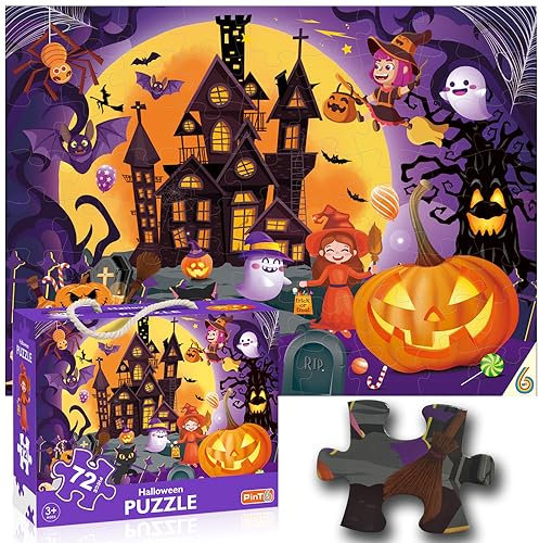 Halloween Jigsaw Puzzle for Kids Ages 3-5 4-8 Year Old and Up,Jumbo 72 Piece Puzzle Fancy Toddler Learn Educational Toys Gift Box