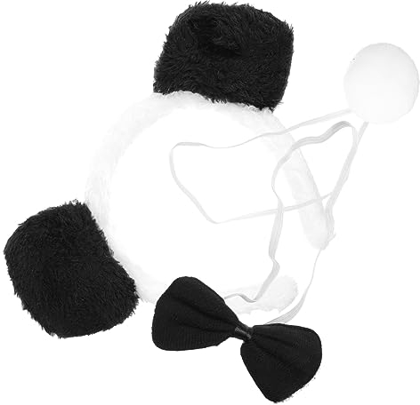 FRCOLOR 1 Satz Tierschwanz Kostüm Mit Tanzenden Schwänzen Panda Ohren Stirnband Tierkostüme Für Damen Krawatte Panda-ohr-stirnband Haarreifen Plüsch Fliege Cosplay Flanell Schmücken Kind