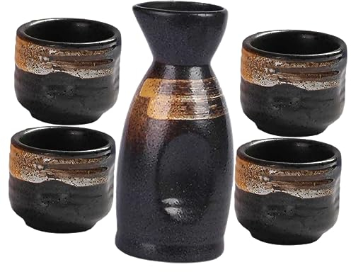 WOONEKY 1Juego Sake Japonés de Cerámica Decorativa con Botella y Tazas Set de Vajilla para Bebidas y Decoración para Fiestas y Celebraciones