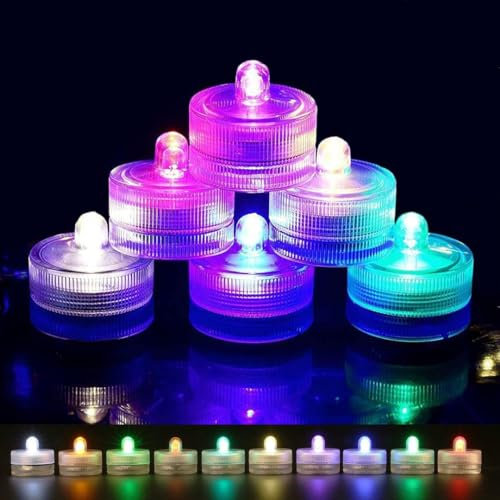 BIGFOX Lot de 12 mini bougies lampes submersibles LED - éclairage de Bassin étanches à Piles, pour fête, mariage, étang, piscine, jardin et bain (Multi-Couleur)