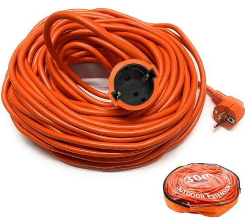 K2 STORE - Cavo Prolunga Corrente Elettrica Domestica Casa Giardino Interno ed Esterno 200 VOLT Lunga 30 METRI Con Presa e Spina Shoku Comoda Borsa Di Trasporto