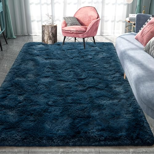 Pacapet Flauschiger großer Teppich für Wohnzimmer, Schlafzimmer, 1,8 x 2,9 m, marineblau, Zottelteppich, ultraweicher Plüsch-Teppich für Kinder, Mädchen, Jungen, Kinderzimmer, Wohnheim, Heimdekoration