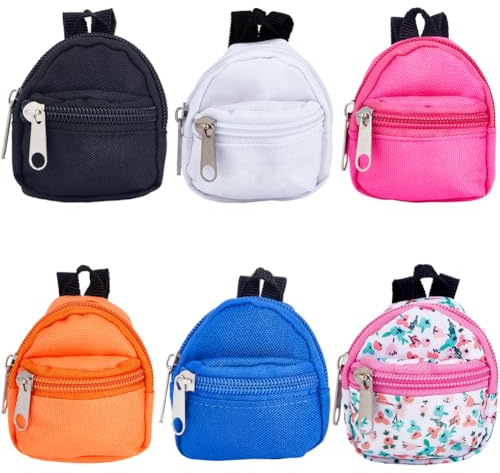 GORGECRAFT 6 Stile Mini-Puppen-Rucksack Miniatur-Haus-Rucksack Puppen-Reißverschluss Schultaschen Schlüssel Geldbörse Für Puppen Zubehör Kostüm Ornament Fotografie-Requisiten Schwarz Weiß Geschenke