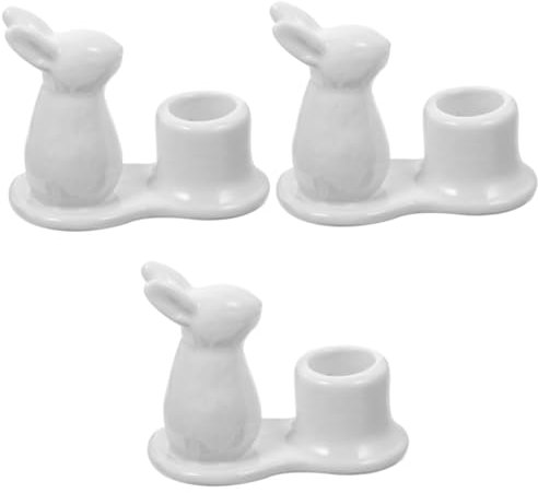 Zerodeko Weiße Statue Für Kamin 3st Kaninchen Kerzenhalter Tischkamin Hase Kerze Osterhasen-teelichthalter Osterhasen- Ringgericht Tischdekoration Tischständer Keramik Eierregal Konisch Weiß Bankett