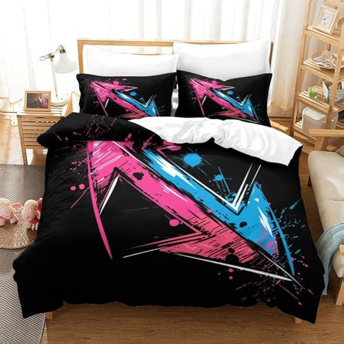 Graffiti Bettwäsche-Set künstlerischer Stil Bettbezug Set Und Kissenbezug, Für Jungen Und Mädchen 3D Digital Print Dreiteiliger Mikrofaser 3 Teilig Sets Mit Reißverschluss Super King(260x220cm)