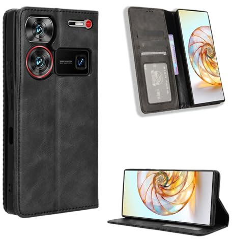 BORYA Coque pour ZTE Nubia Z60 Ultra 5G, Antichoc Premium PU Cuir+TPU Souple Silicone Housse, Étui Portefeuille Support Fentes Cartes Magnétique Snap RFID Blocage, Noir
