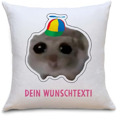 mindmonkeys® Sad Hamster Meme Lustiges Kissen Hamsti Lustige Kissen Sprüche Kissen Polster | Wunschtexti Hut | Flauschig 40x40